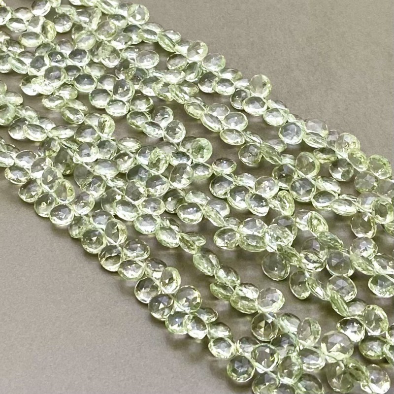 Green Amethyst Briolette Heart Shape AA+ Grade Gemstone Beads Lot - 8-8.5mm - 8 Inch - 6 Strand