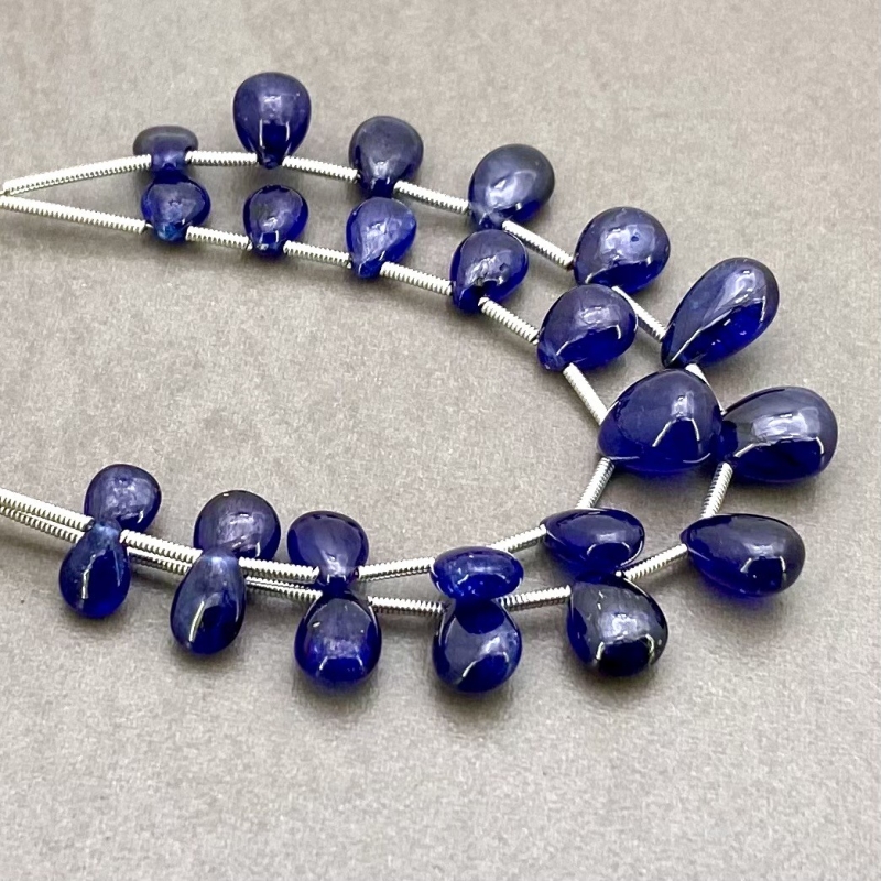Blue Sapphire 7-11.5mm Smooth Pear Shape AA+ Grade Multi Strand Beads Layout - Total 2 Strands of 4-5 Inch
