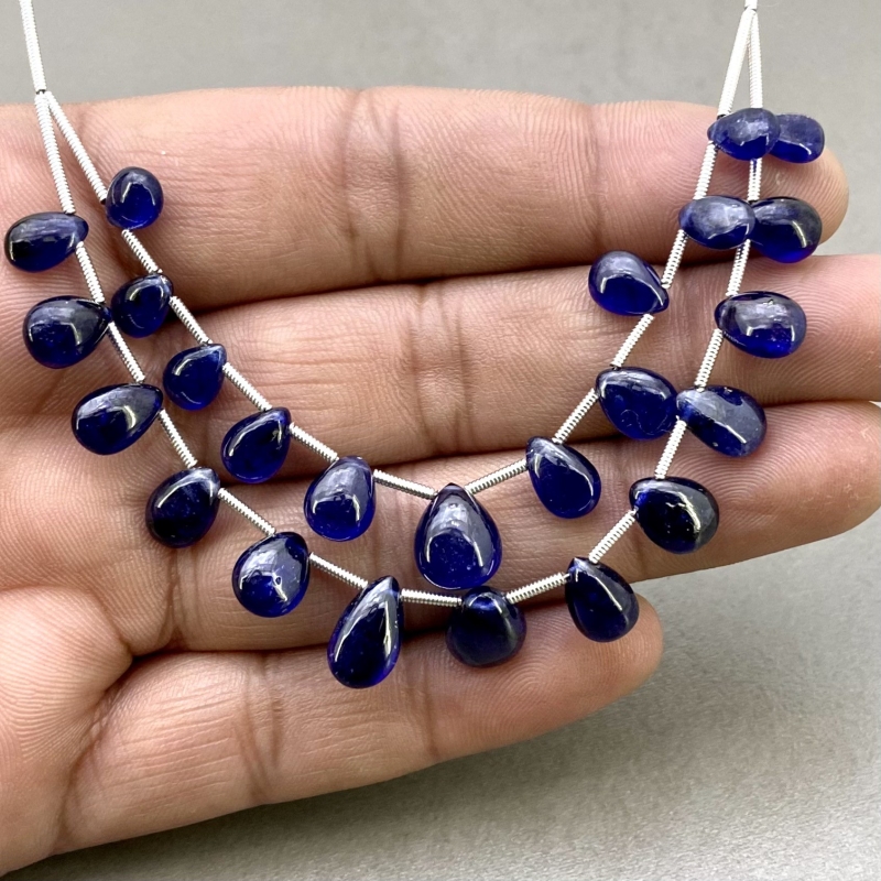 Blue Sapphire 7-11.5mm Smooth Pear Shape AA+ Grade Multi Strand Beads Layout - Total 2 Strands of 4-5 Inch