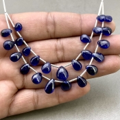 Blue Sapphire 7-11.5mm Smooth Pear Shape AA+ Grade Multi Strand Beads Layout - Total 2 Strands of 4-5 Inch