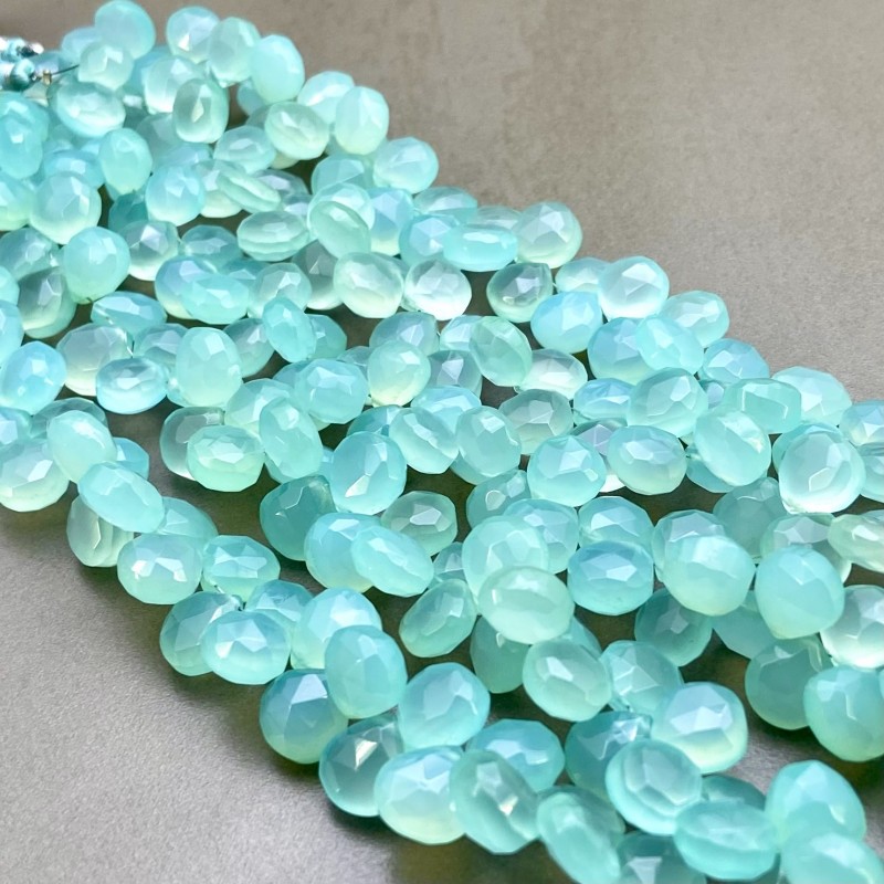 Aqua Chalcedony Briolette Heart Shape AA Grade Gemstone Beads Lot - 10-11mm - 8 Inch - 5 Strand